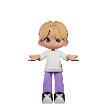 Cute Boy Giving No Idea Pose  3D Illustration