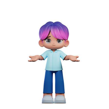 Cute Boy Giving No Idea Pose  3D Illustration