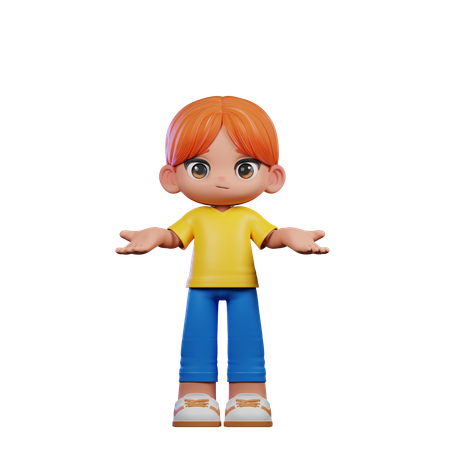 Cute Boy Giving No Idea Pose  3D Illustration