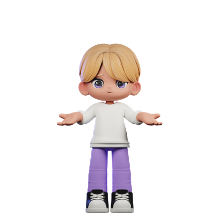 Cute Boy Giving No Idea Pose  3D Illustration