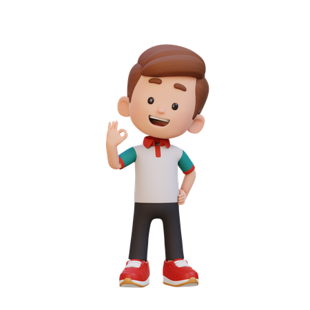 Cute Boy Giving Ok Hand Sign  3D Icon