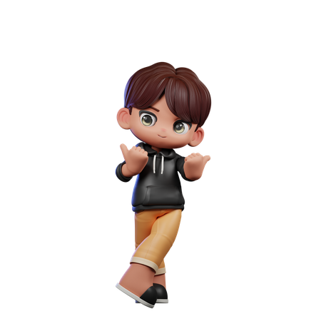 Cute Boy Giving Pointing At Side Pose  3D Illustration