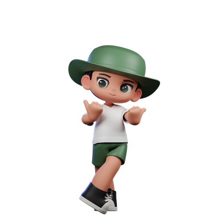 Cute Boy Giving Pointing At Side Pose  3D Illustration