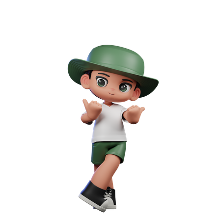 Cute Boy Giving Pointing At Side Pose  3D Illustration