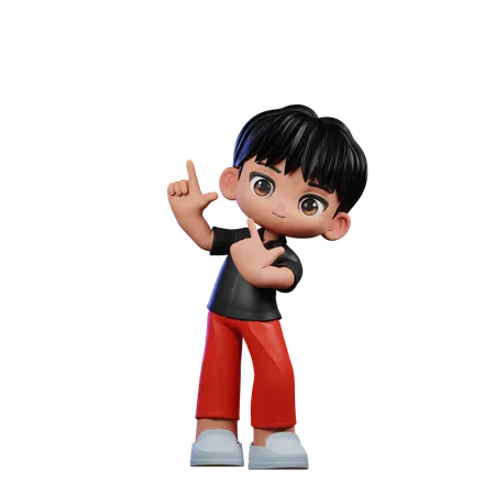 Cute Boy Giving Pointing Up Pose  3D Illustration