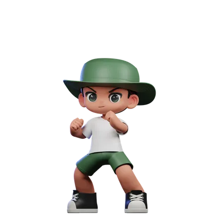 Cute Boy Giving Ready Fight Pose  3D Illustration