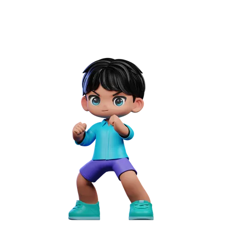Cute Boy Giving Ready Fight Pose  3D Illustration