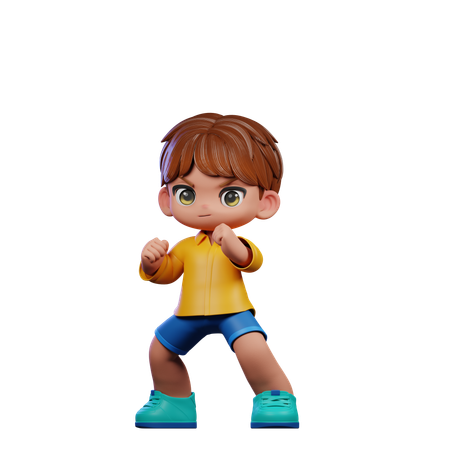 Cute Boy Giving Ready Fight Pose  3D Icon