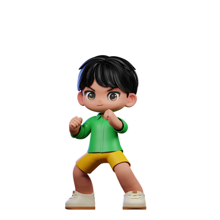 Cute Boy Giving Ready Fight Pose  3D Illustration