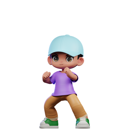 Cute Boy Giving Ready Fight Pose  3D Illustration