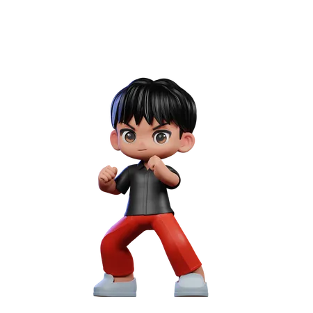 Cute Boy Giving Ready Fight Pose  3D Illustration