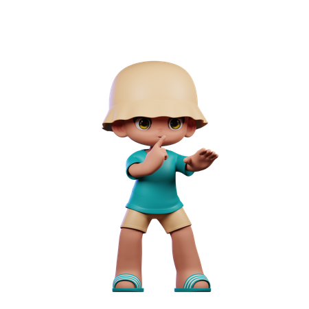 Cute Boy Giving Shhttt Pose  3D Illustration