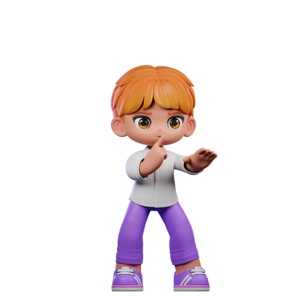 Cute Boy Giving Shhttt Pose  3D Illustration