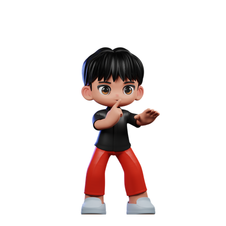 Cute Boy Giving Shhttt Pose  3D Illustration