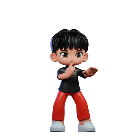 Cute Boy Giving Shhttt Pose  3D Illustration