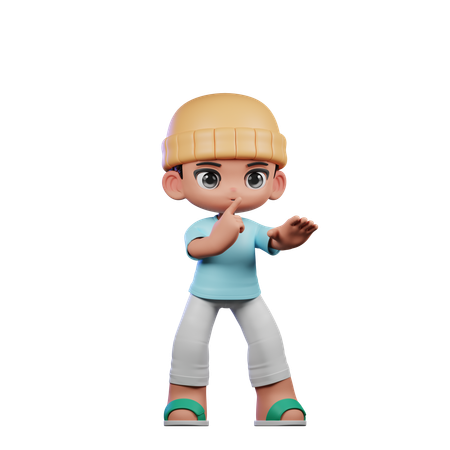 Cute Boy Giving Shhttt Pose  3D Illustration