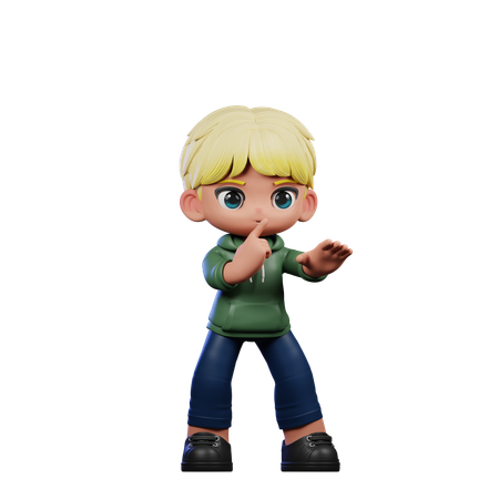 Cute Boy Giving Shhttt Pose  3D Illustration