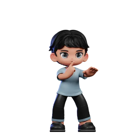 Cute Boy Giving Shhttt Pose  3D Illustration