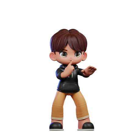 Cute Boy Giving Shhttt Pose  3D Illustration