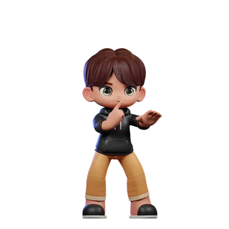 Cute Boy Giving Shhttt Pose  3D Illustration