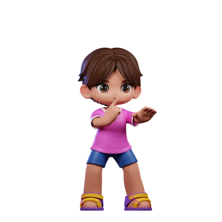 Cute Boy Giving Shhttt Pose  3D Illustration