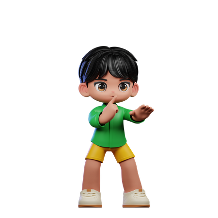 Cute Boy Giving Shhttt Pose  3D Illustration