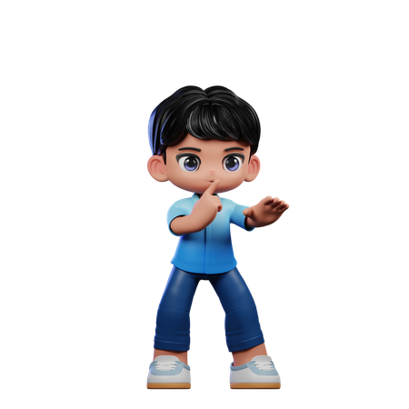 Cute Boy Giving Shhttt Pose  3D Illustration