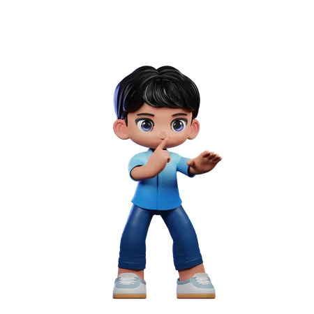 Cute Boy Giving Shhttt Pose  3D Illustration