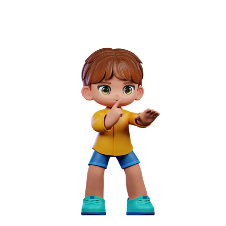 Cute Boy Giving Shhttt Pose  3D Illustration