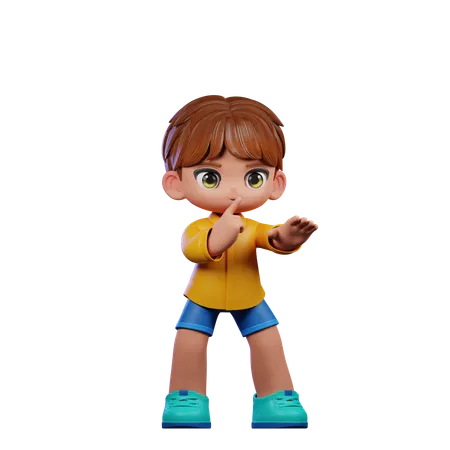 Cute Boy Giving Shhttt Pose  3D Illustration