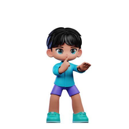 Cute Boy Giving Shhttt Pose  3D Illustration