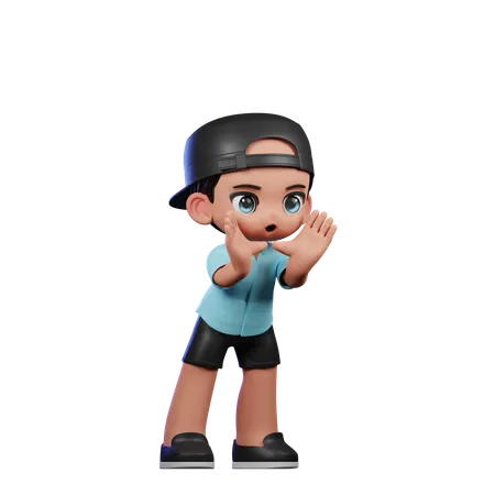 Cute Boy Giving Shouting Pose  3D Illustration