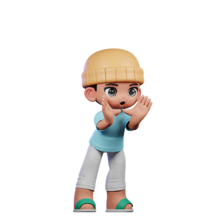 Cute Boy Giving Shouting Pose  3D Illustration