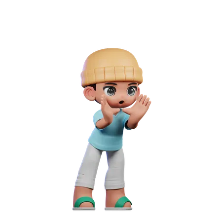 Cute Boy Giving Shouting Pose  3D Illustration