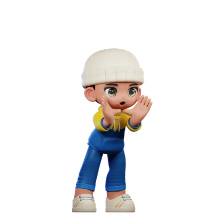 Cute Boy Giving Shouting Pose  3D Illustration