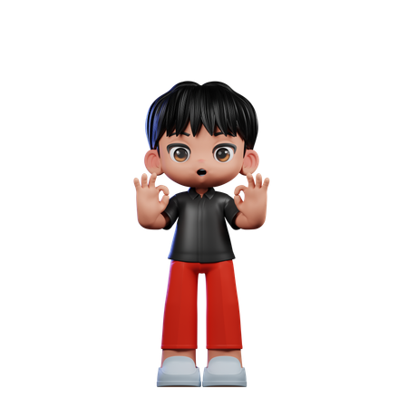 Cute Boy Giving Showing Ok Sign Pose  3D Illustration