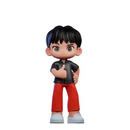 Cute Boy Giving Showing Thumbs Up Pose  3D Illustration