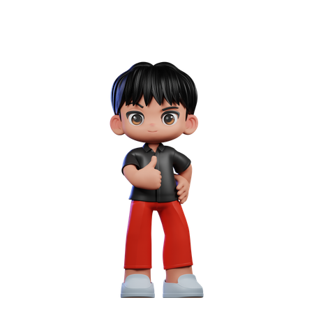 Cute Boy Giving Showing Thumbs Up Pose  3D Illustration