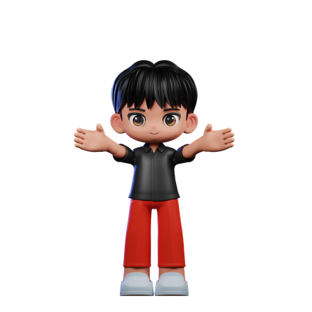 Cute Boy Giving Showing Welcome Pose  3D Illustration