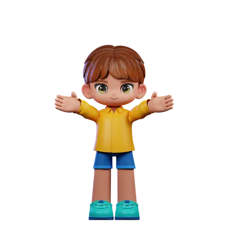 Cute Boy Giving Showing Welcome Pose  3D Illustration