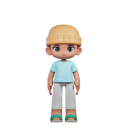 Cute Boy Giving Standing Cool Pose  3D Illustration