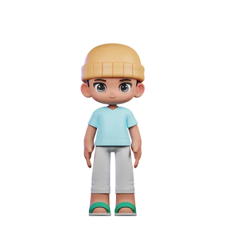 Cute Boy Giving Standing Cool Pose  3D Illustration