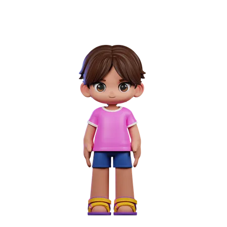 Cute Boy Giving Standing Cool Pose  3D Illustration