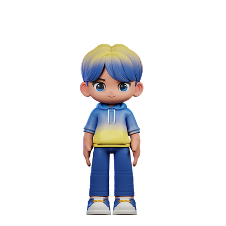 Cute Boy Giving Standing Cool Pose  3D Illustration