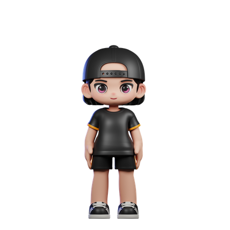 Cute Boy Giving Standing Cool Pose  3D Illustration