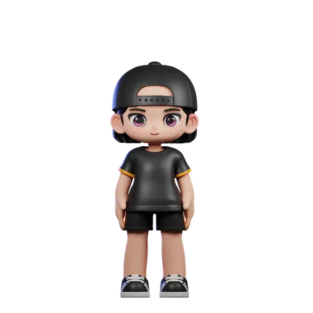 Cute Boy Giving Standing Cool Pose  3D Illustration