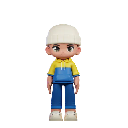 Cute Boy Giving Standing Cool Pose  3D Illustration