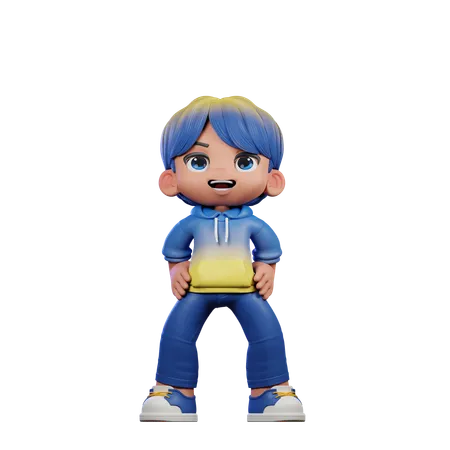 Cute Boy Giving Standing Laugh Pose  3D Illustration