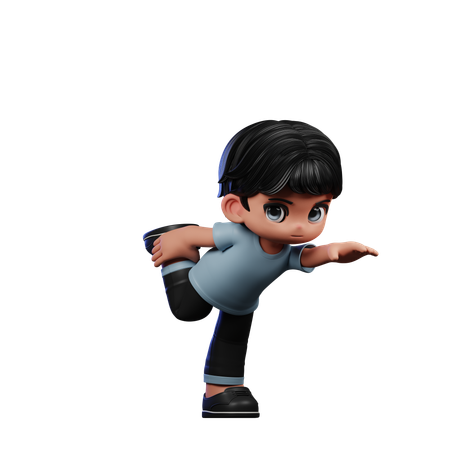 Cute Boy Giving Standing One Leg Pose  3D Illustration