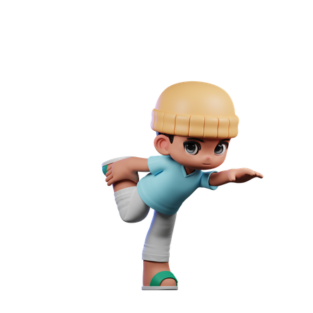 Cute Boy Giving Standing One Leg Pose  3D Illustration